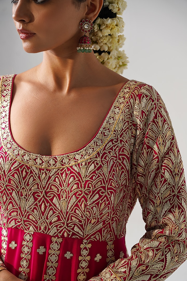 Pink Georgette Gota Work Kalidar Wedding Anarkali Set by Desho couture at Pernia's Pop Up Shop