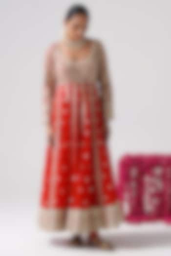 Orange Georgette Gota Work Kalidar Wedding Anarkali Set by Desho couture at Pernia's Pop Up Shop