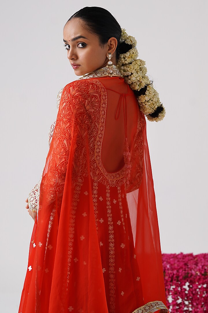Orange Georgette Gota Work Kalidar Wedding Anarkali Set by Desho couture at Pernia's Pop Up Shop
