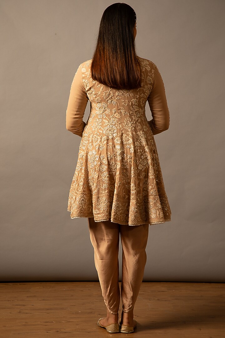 Beige Georgette Resham Embroidered Kalidar Wedding Anarkali Set by Desho couture at Pernia's Pop Up Shop