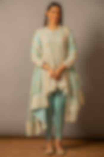 Powder Blue Georgette Resham Embroidered Kalidar Anarkali Set by Desho couture