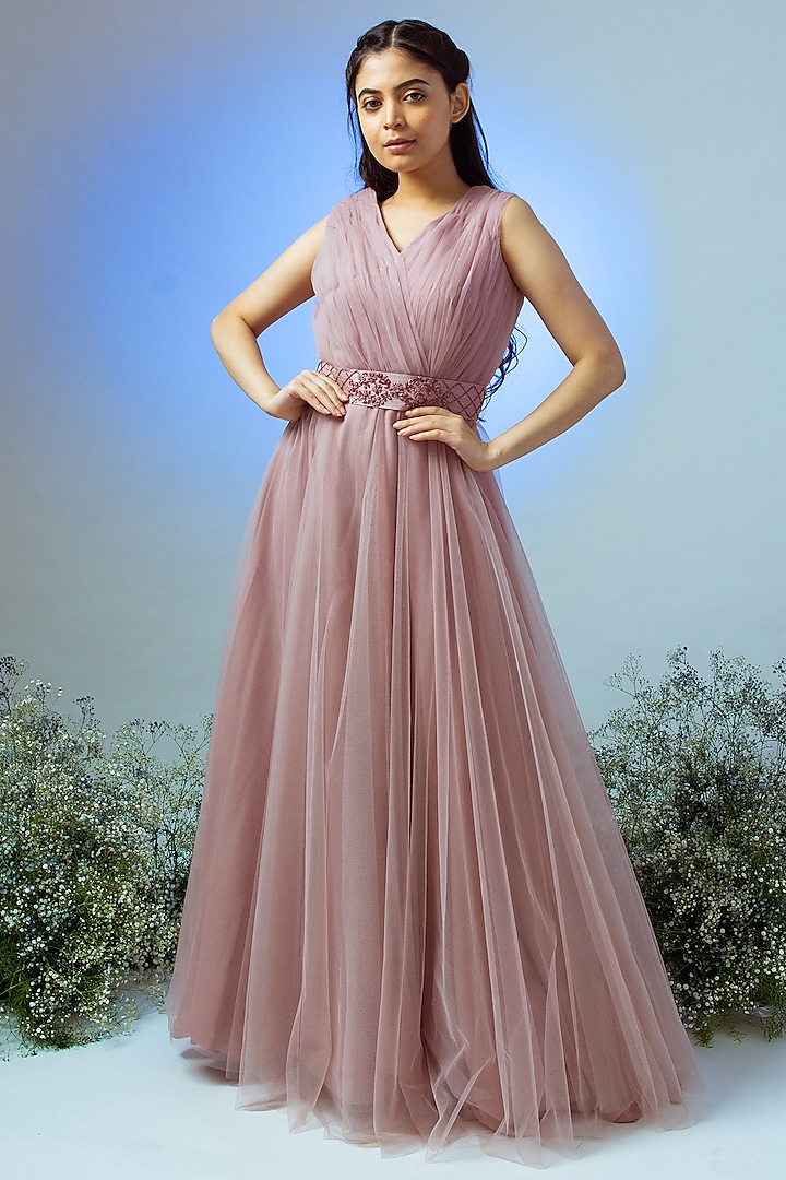 Mauve Net & Tulle Gown by Desi Vastra