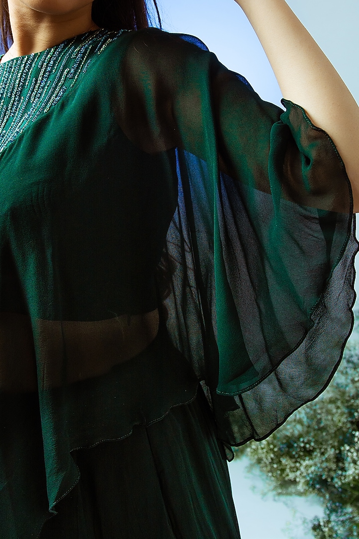 Emerald Green Georgette Pant Set by Desi Vastra at Pernia's Pop Up Shop