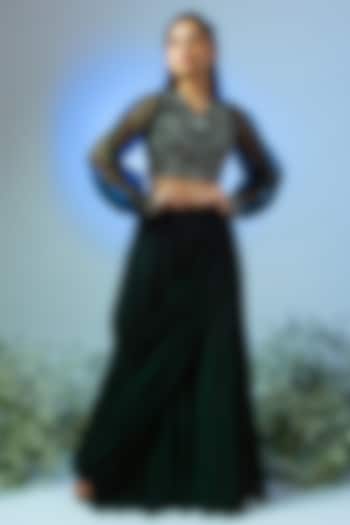 Emerald Green Raw Silk Skirt Set by Desi Vastra
