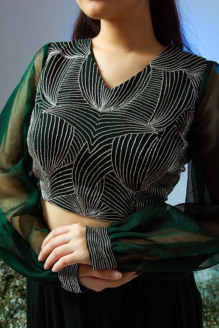 Emerald Green Raw Silk Skirt Set by Desi Vastra at Pernia's Pop Up Shop
