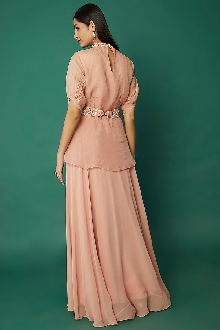 Peach Embroidered Skirt Set by Desi Vastra at Pernia's Pop Up Shop