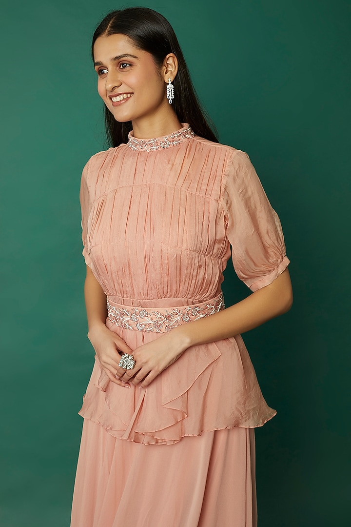 Peach Embroidered Skirt Set by Desi Vastra at Pernia's Pop Up Shop