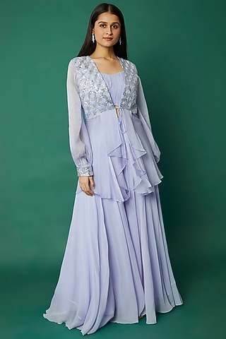 Powder Blue Jacket Set by Desi Vastra