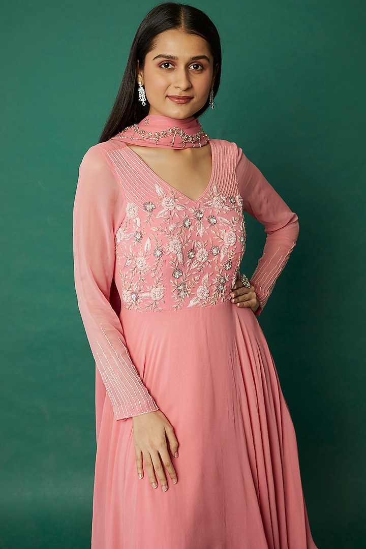 Pink Georgette Wedding Anarkali Set by Desi Vastra at Pernia's Pop Up Shop