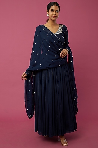 Blue Embroidered Anarkali Set by Desi Vastra