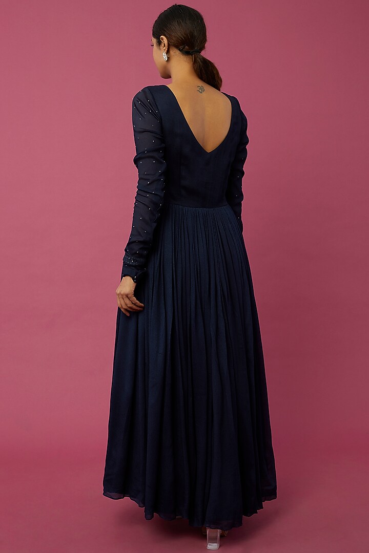 Blue Embroidered Party Wear Anarkali Set by Desi Vastra at Pernia's Pop Up Shop