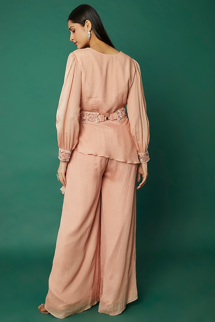 Peach Crepe Pant Set by Desi Vastra at Pernia's Pop Up Shop