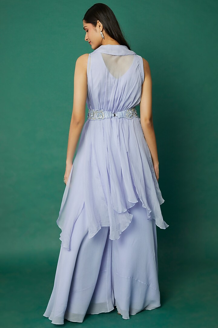 Powder Blue Organza Jacket Set by Desi Vastra at Pernia's Pop Up Shop