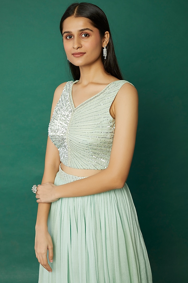 Mint Green Embroidered Wedding Lehenga Set by Desi Vastra at Pernia's Pop Up Shop