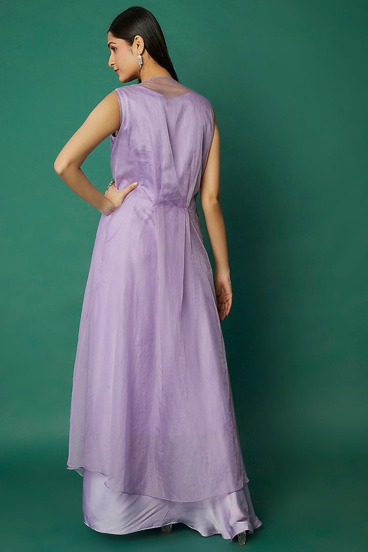 Lavender Satin Georgette Jacket Vacation Dress by Desi Vastra at Pernia's Pop Up Shop
