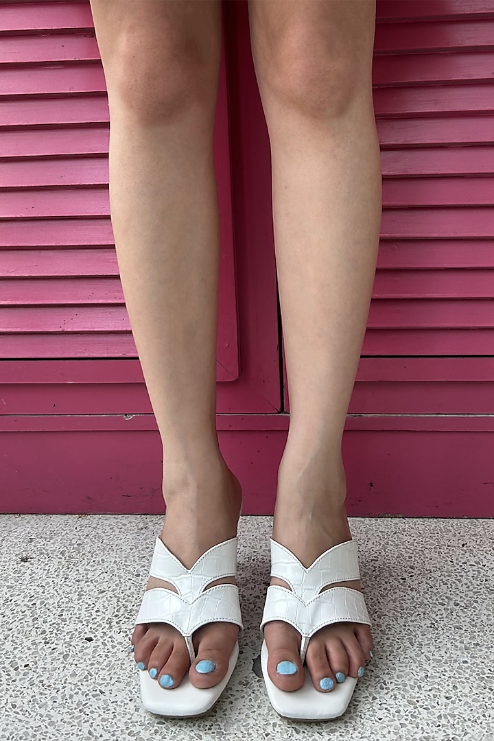 White Faux Leather Heels by Devano