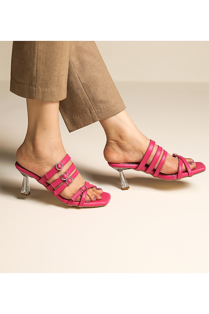 Pink Faux Leather Strappy Heels by Devano