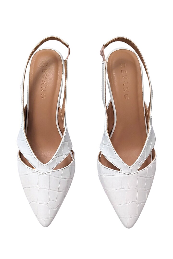 White Faux Leather Slingback Pumps by Devano at Pernia's Pop Up Shop