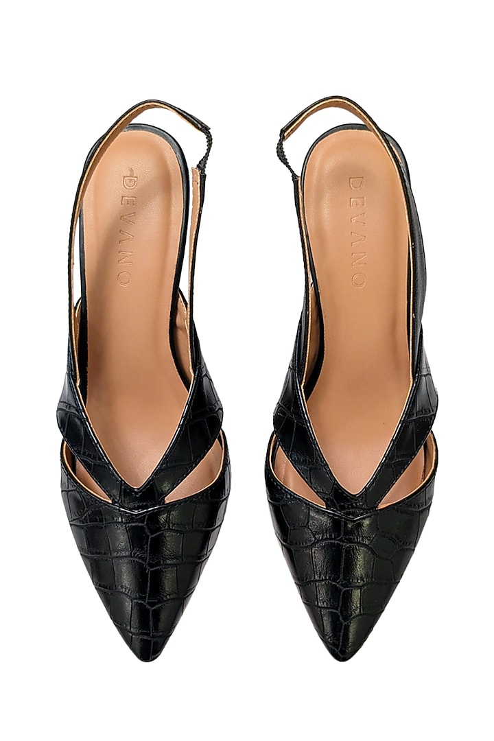 Black Faux Leather Slingback Pumps by Devano at Pernia's Pop Up Shop