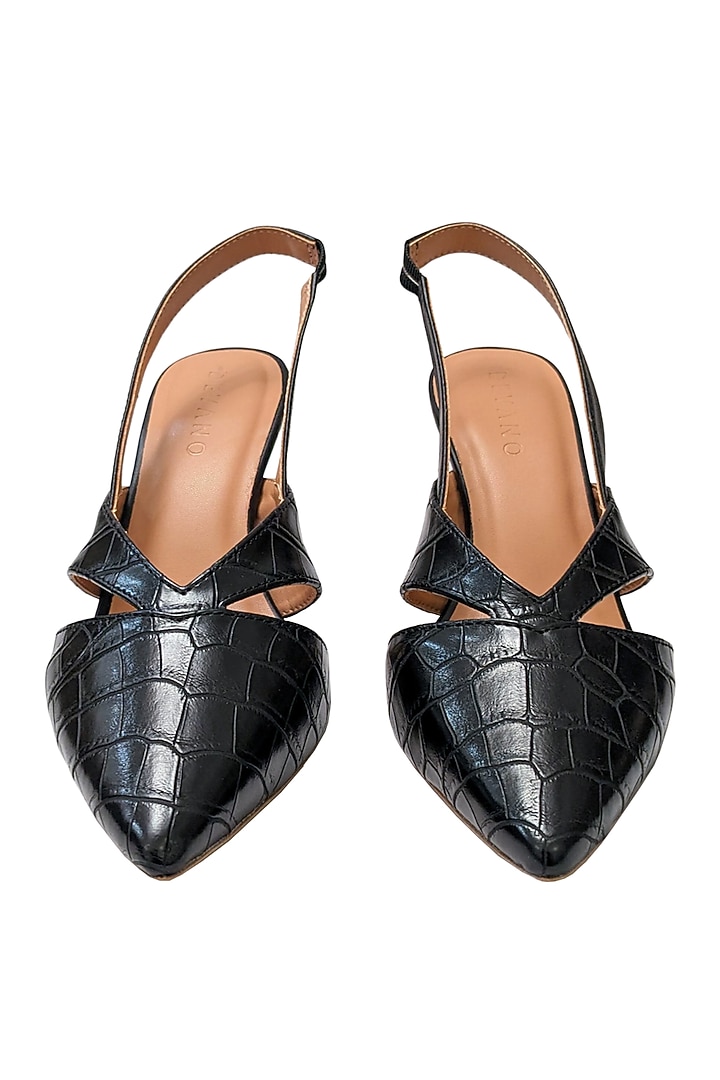 Black Faux Leather Slingback Pumps by Devano at Pernia's Pop Up Shop