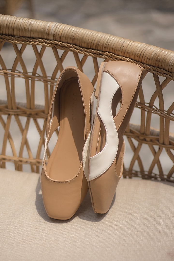 Brown Faux Leather Woven Flats by Devano at Pernia's Pop Up Shop
