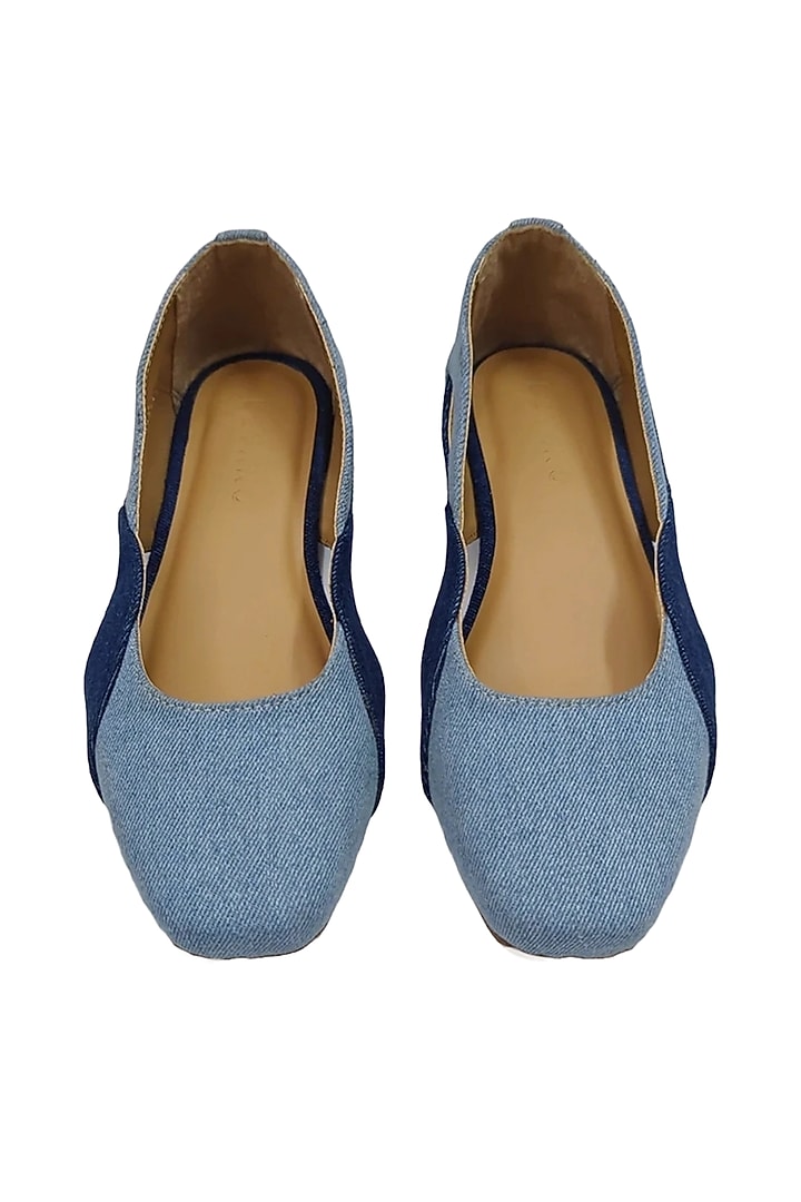 Blue Denim & Faux Leather Woven Flats by Devano at Pernia's Pop Up Shop