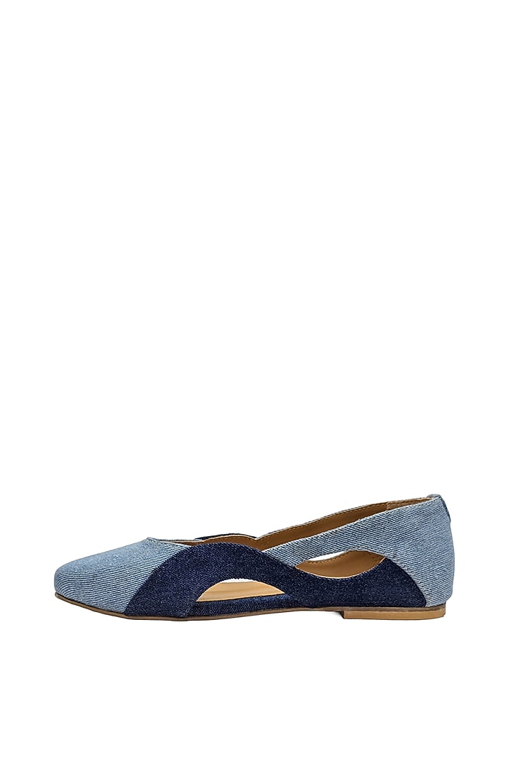 Blue Denim & Faux Leather Woven Flats by Devano at Pernia's Pop Up Shop