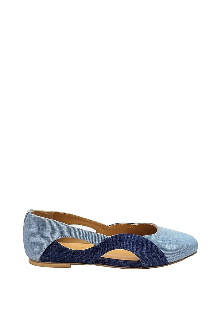 Blue Denim & Faux Leather Woven Flats by Devano at Pernia's Pop Up Shop