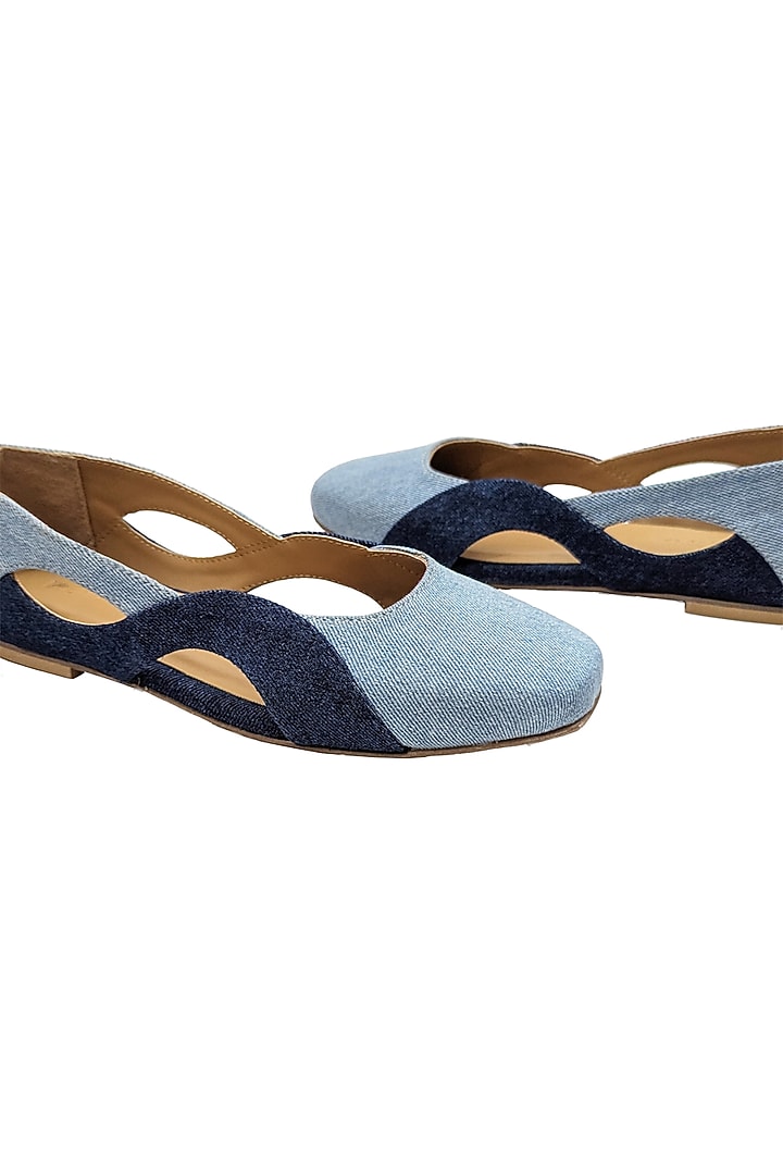 Blue Denim & Faux Leather Woven Flats by Devano at Pernia's Pop Up Shop