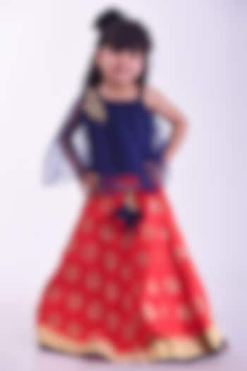 Red Net & Brocade Lehenga Set For Girls by Devils N Angels at Pernia's Pop Up Shop