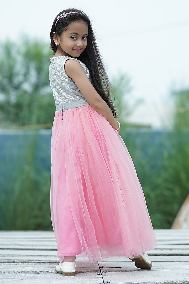 Pink Lace & Net Floral Gown For Girls by Devils N Angles at Pernia's Pop Up Shop