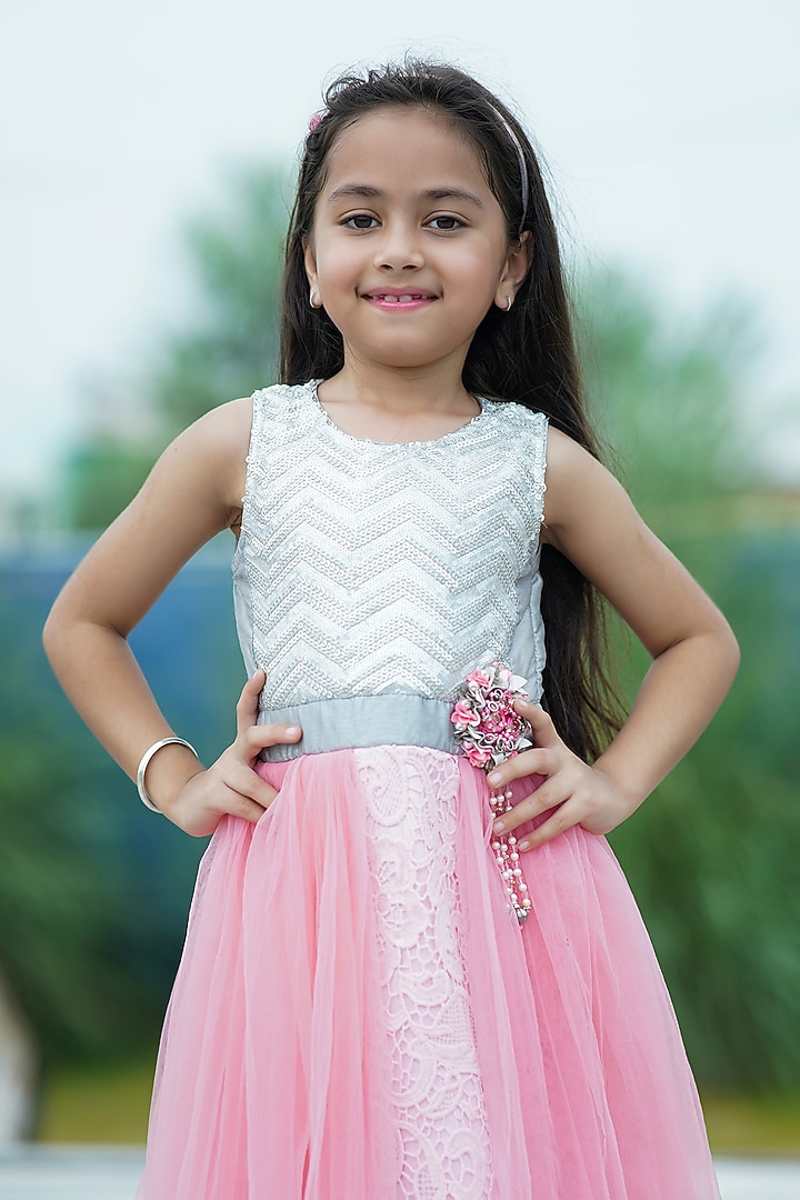 Pink Lace & Net Floral Gown For Girls by Devils N Angles at Pernia's Pop Up Shop