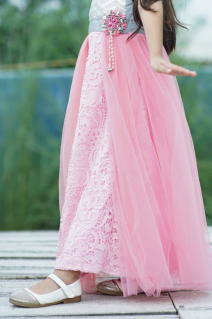 Pink Lace & Net Floral Gown For Girls by Devils N Angles at Pernia's Pop Up Shop