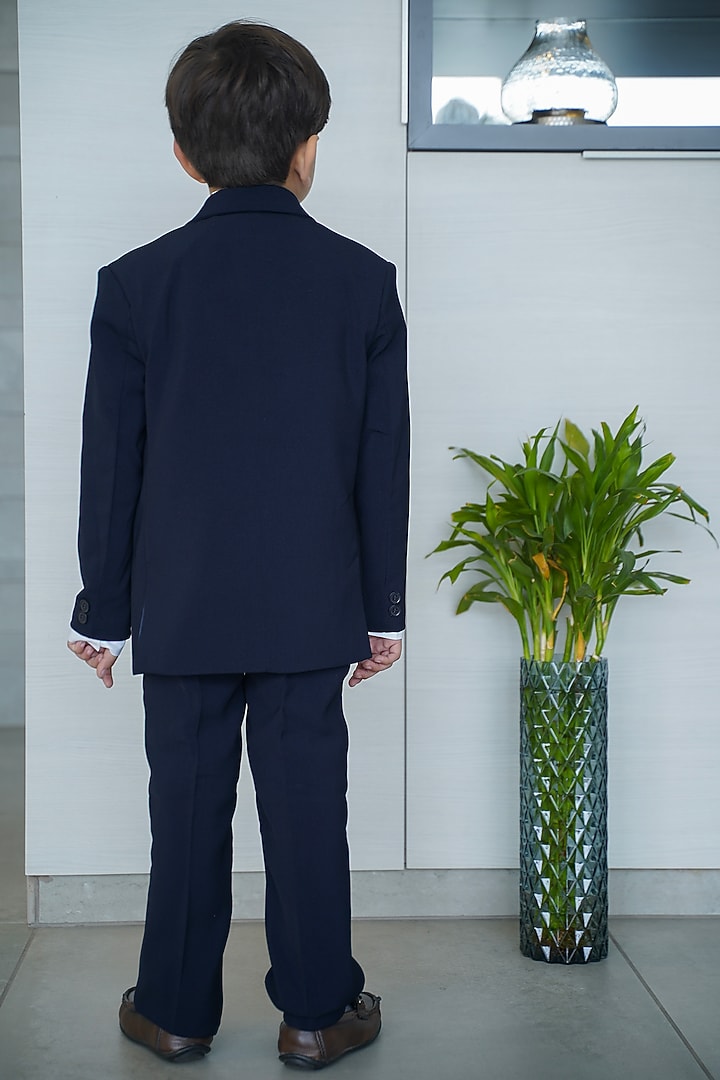 Navy Blue Cotton Blend Coat Set For Boys by Devils N Angels at Pernia's Pop Up Shop