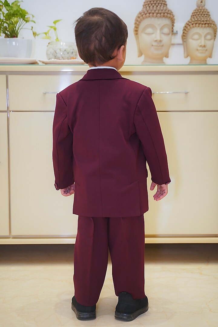Maroon Cotton Blend Coat Set For Boys by Devils N Angels at Pernia's Pop Up Shop