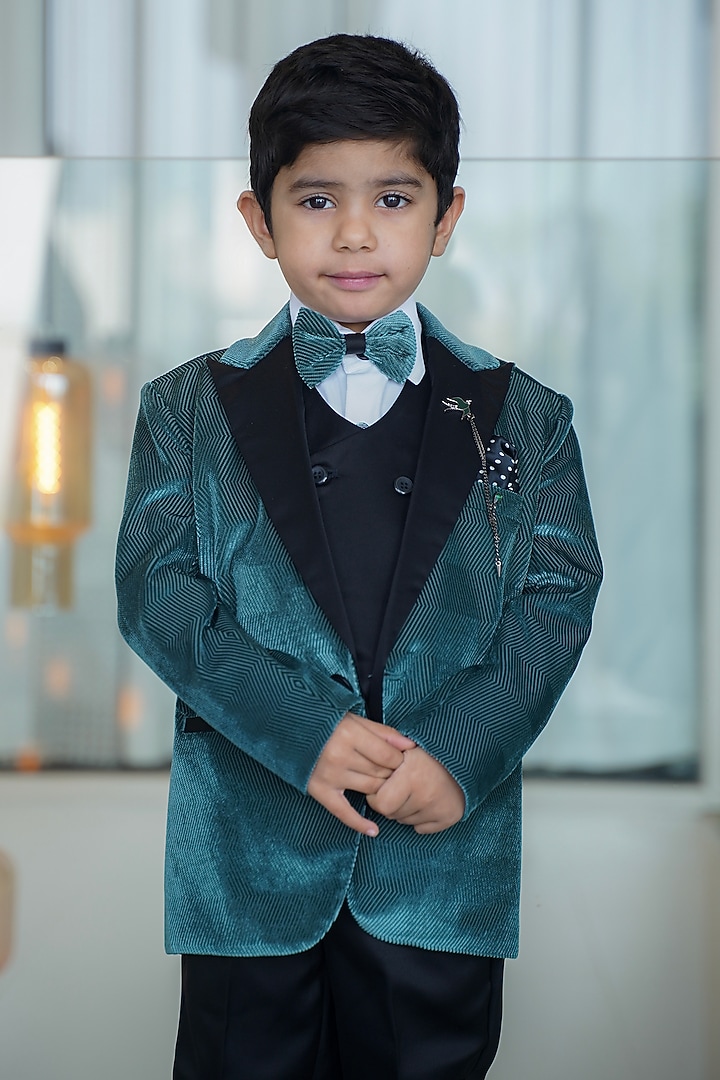 Green Velvet Coat Set For Boys by Devils N Angels at Pernia's Pop Up Shop