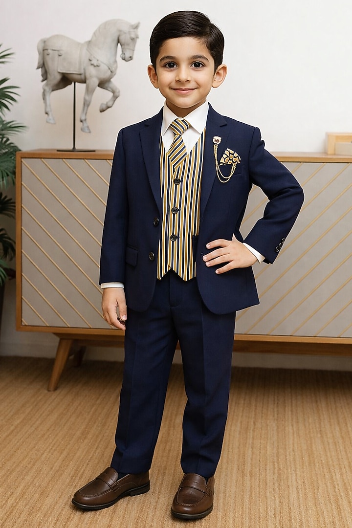 Navy Blue Blended Tuxedo Set For Boys by Devils N Angels at Pernia's Pop Up Shop