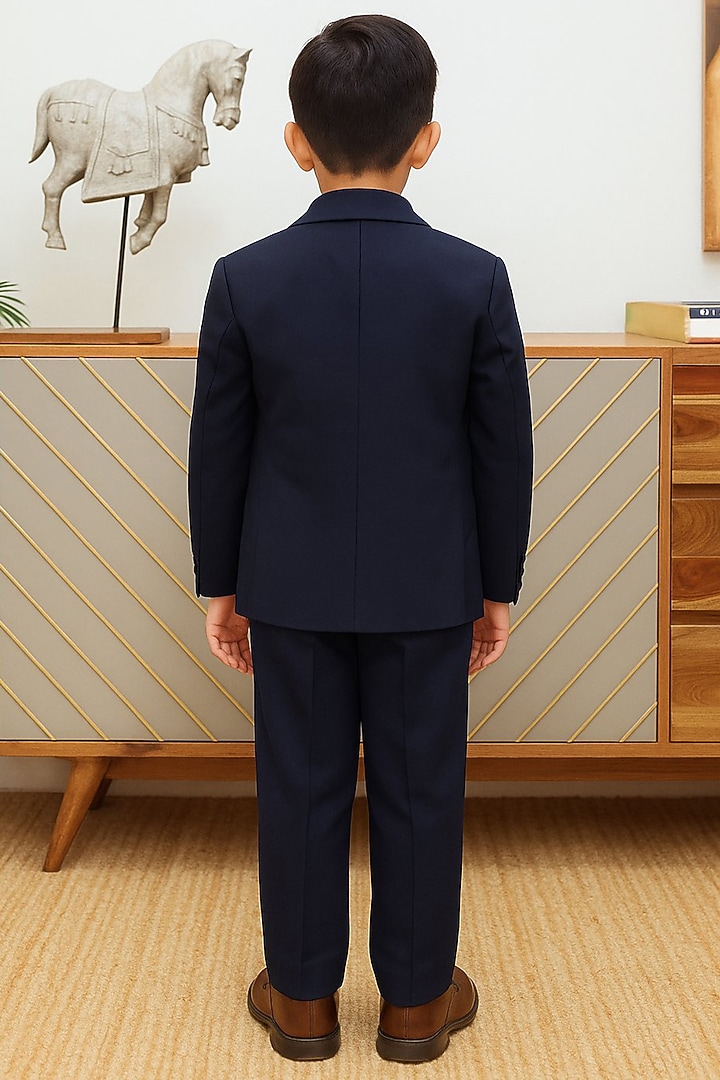 Navy Blue Blended Tuxedo Set For Boys by Devils N Angels at Pernia's Pop Up Shop