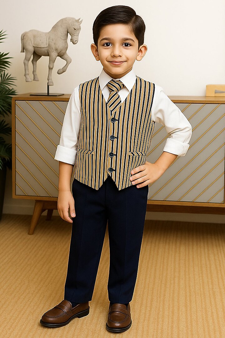 Navy Blue Blended Tuxedo Set For Boys by Devils N Angels at Pernia's Pop Up Shop