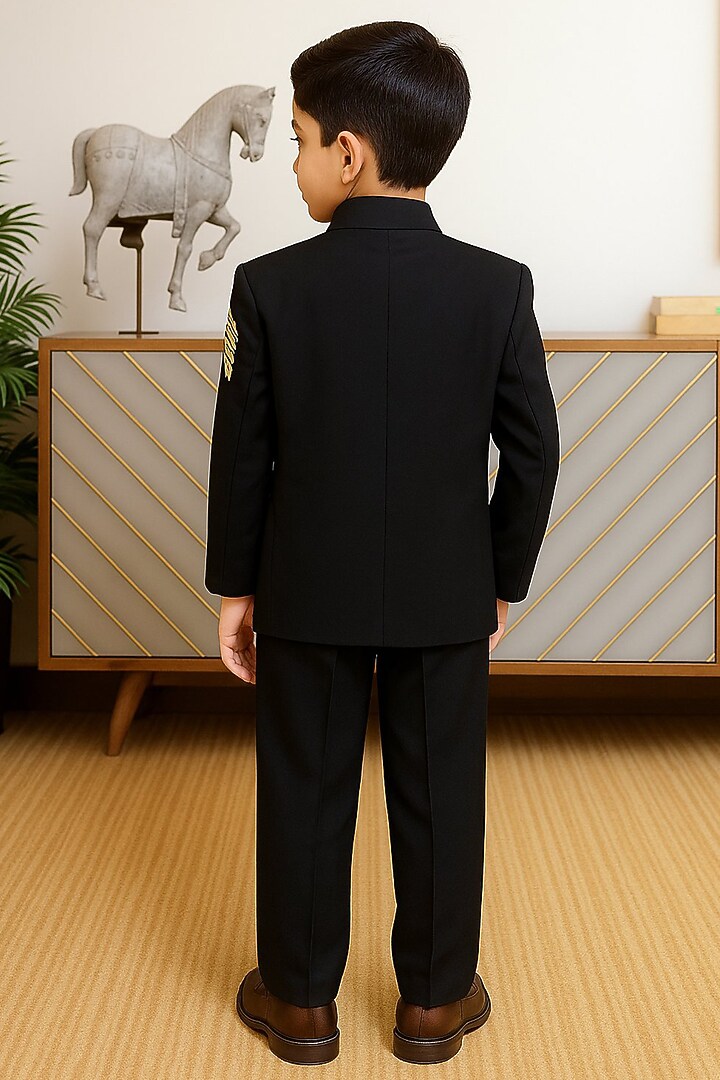 Black Blended Hand Embroidered Jodhpuri Set For Boys by Devils N Angels at Pernia's Pop Up Shop
