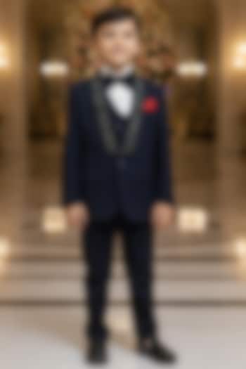 Navy Blue Blended Tuxedo Set For Boys by Devils N Angels at Pernia's Pop Up Shop