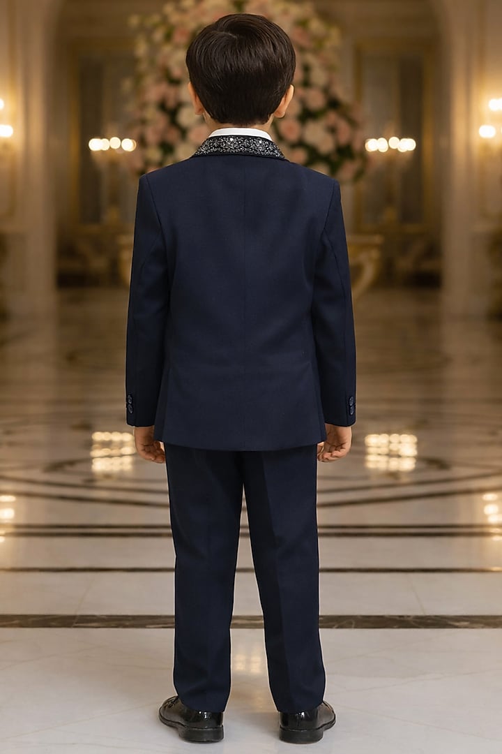 Navy Blue Blended Tuxedo Set For Boys by Devils N Angels at Pernia's Pop Up Shop