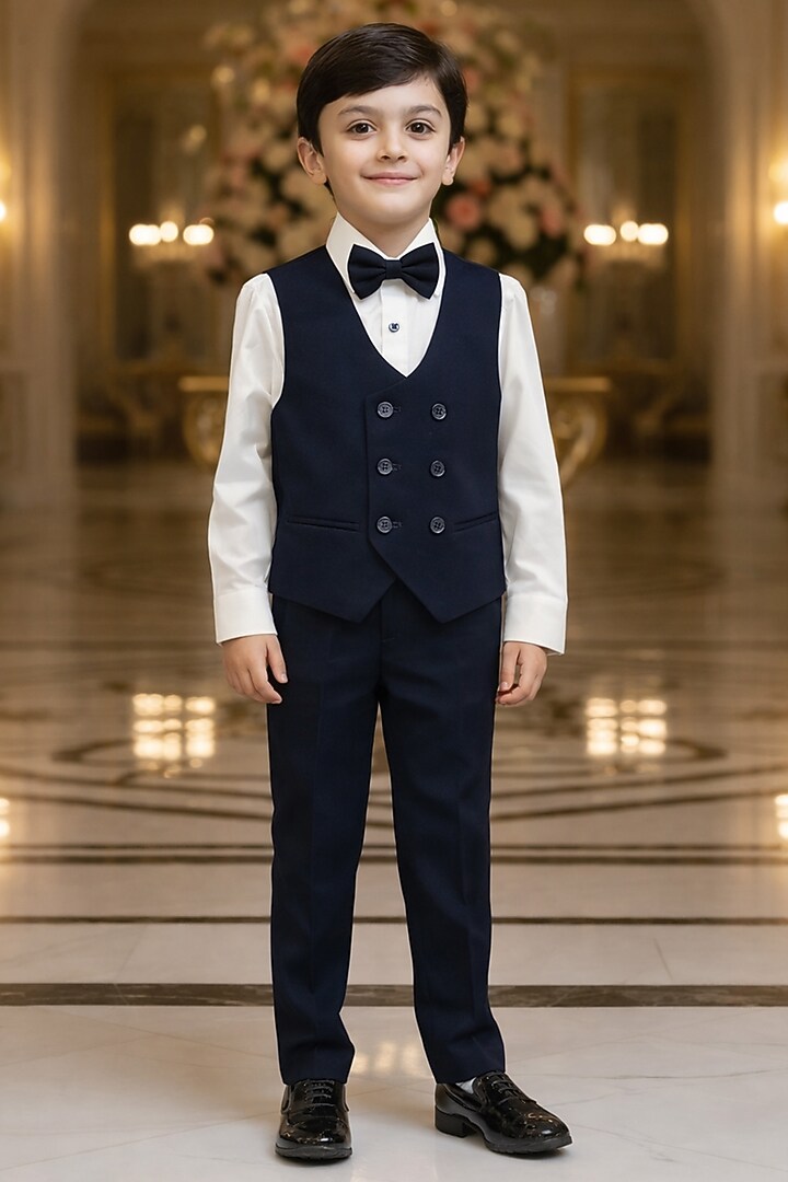 Navy Blue Blended Tuxedo Set For Boys by Devils N Angels at Pernia's Pop Up Shop