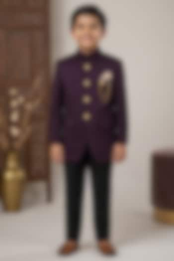 Wine Blended Jodhpuri Set For Boys by Devils N Angels at Pernia's Pop Up Shop