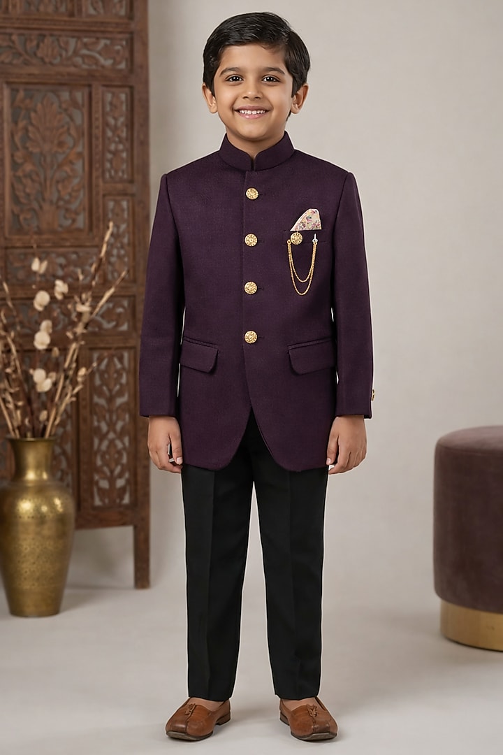 Wine Blended Jodhpuri Set For Boys by Devils N Angels at Pernia's Pop Up Shop