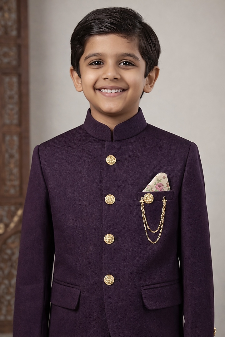 Wine Blended Jodhpuri Set For Boys by Devils N Angels at Pernia's Pop Up Shop
