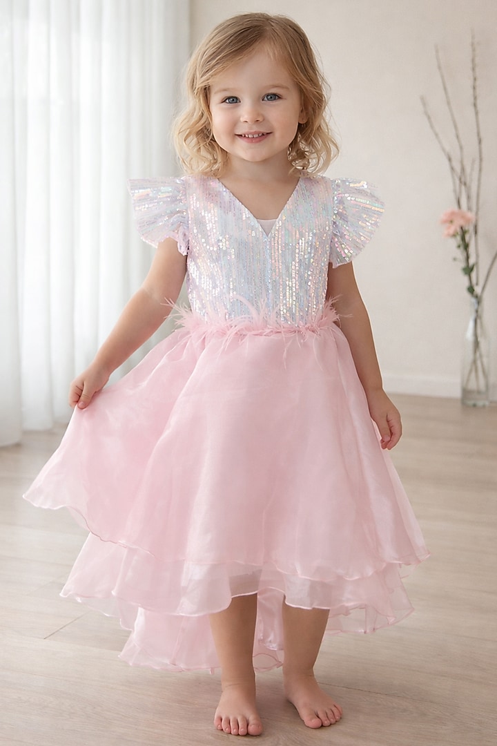 Pink Organza Embroidered Dress For Girls by Devils N Angels at Pernia's Pop Up Shop