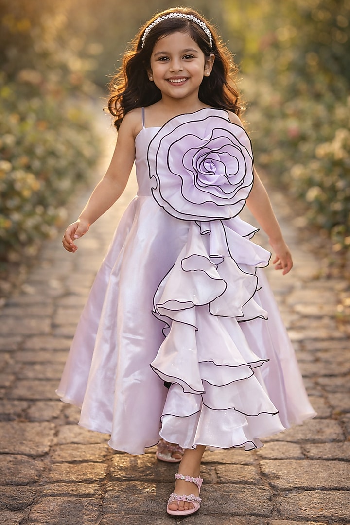 Lavender Organza Gown For Girls by Devils N Angels at Pernia's Pop Up Shop