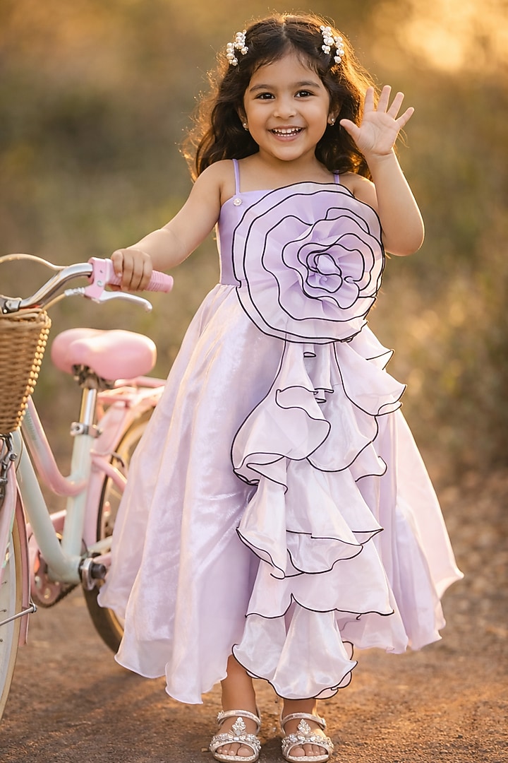 Lavender Organza Gown For Girls by Devils N Angels at Pernia's Pop Up Shop