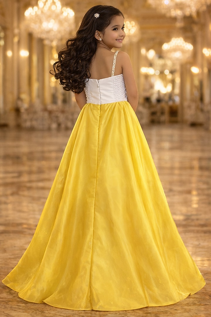 Yellow & White Satin Gown For Girls by Devils N Angels at Pernia's Pop Up Shop